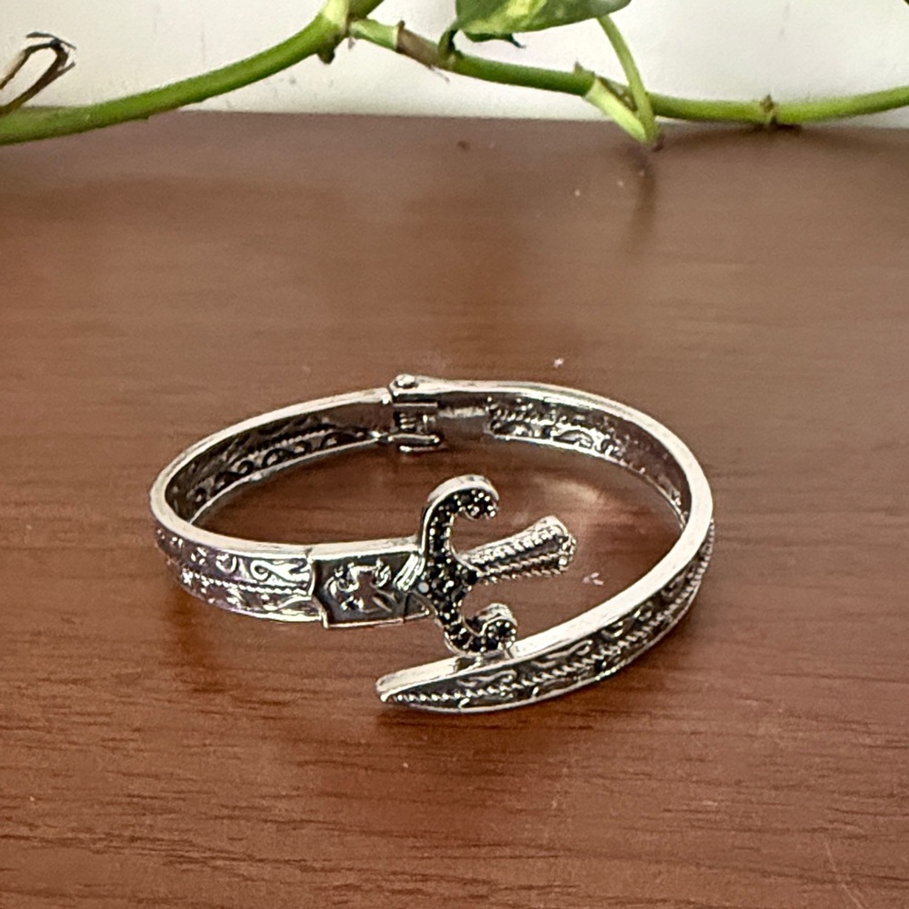 Ornate Silver Tone Sword Cuff Bracelet:
